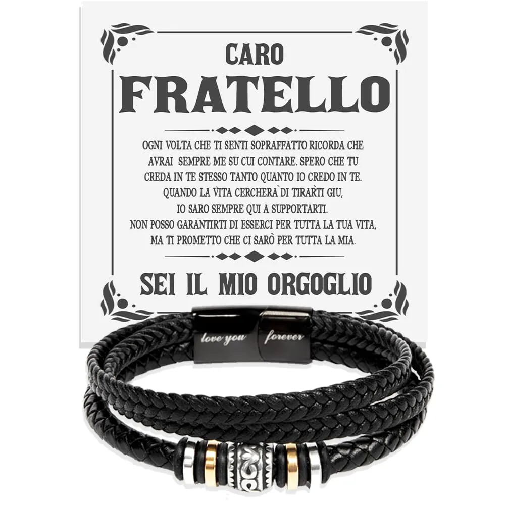 Bramart Bracciale Uomo in Pelle Intrecciata e Acciaio Inox con Cofanetto e Dedica (21 cm) - immagine 1