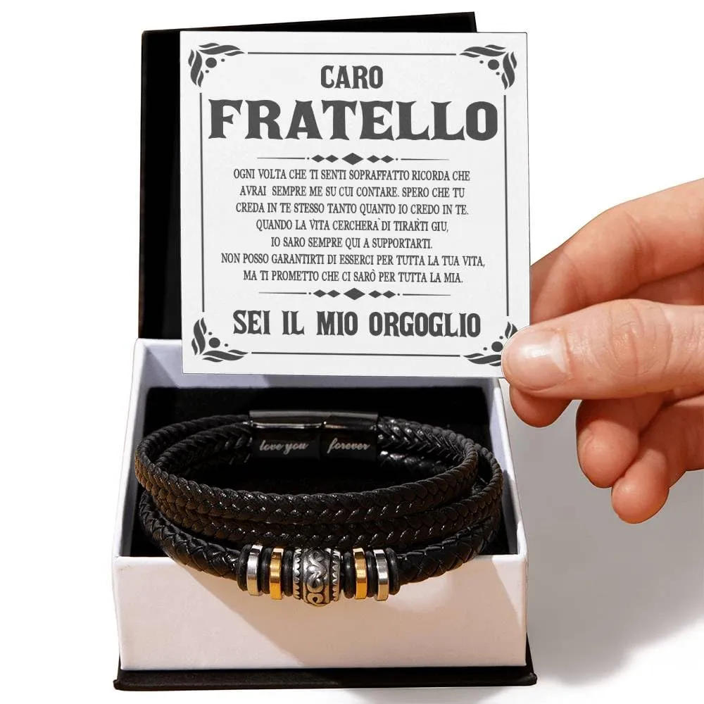 Bramart Bracciale Uomo in Pelle Intrecciata e Acciaio Inox con Cofanetto e Dedica (21 cm) - immagine 2