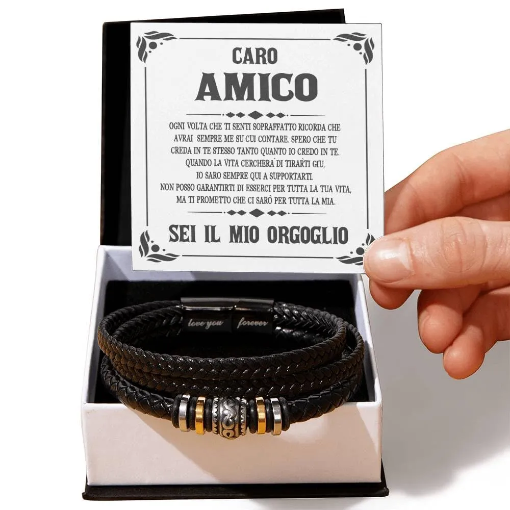 Bramart Bracciale Uomo in Pelle Intrecciata e Acciaio Inox, 21 cm - immagine 2