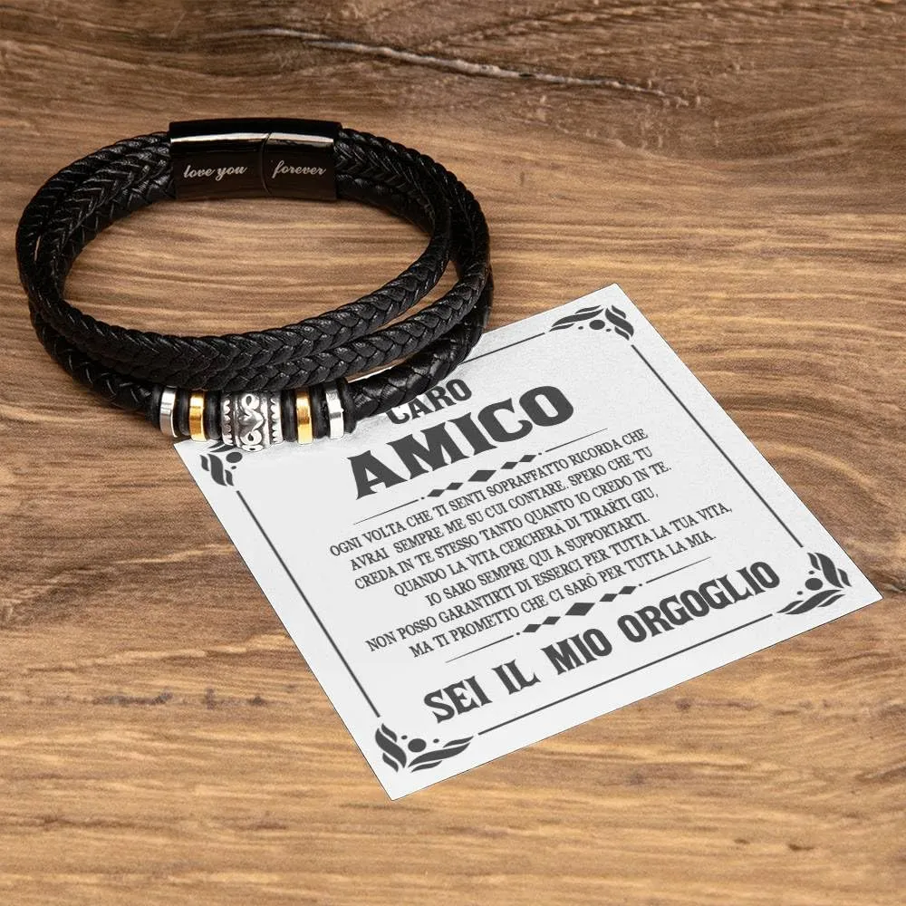Bramart Bracciale Uomo in Pelle Intrecciata e Acciaio Inox, 21 cm - immagine 3