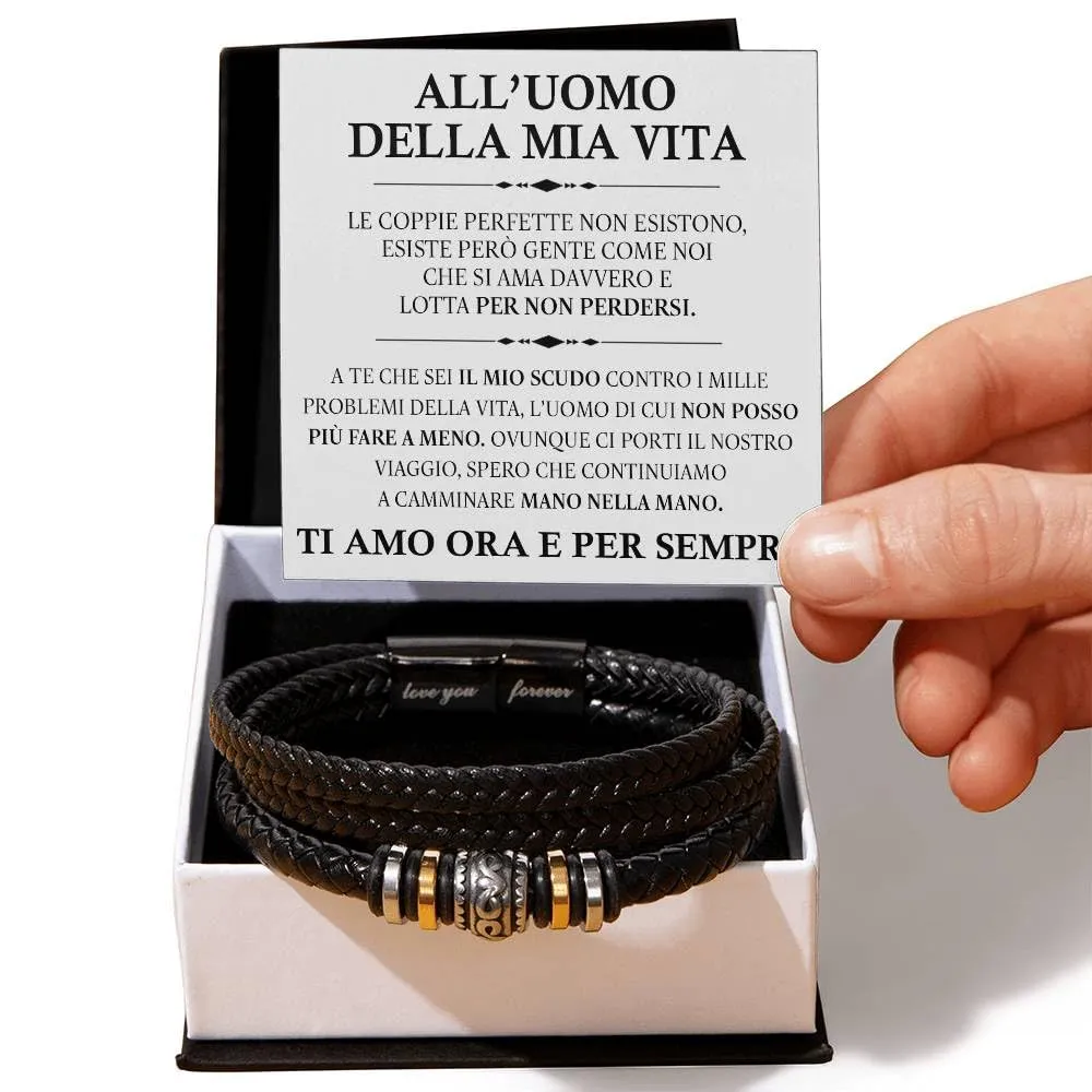 Bramart Bracciale Uomo in Pelle Intrecciata e Acciaio Inossidabile, Nero, 21.5 cm - immagine 2