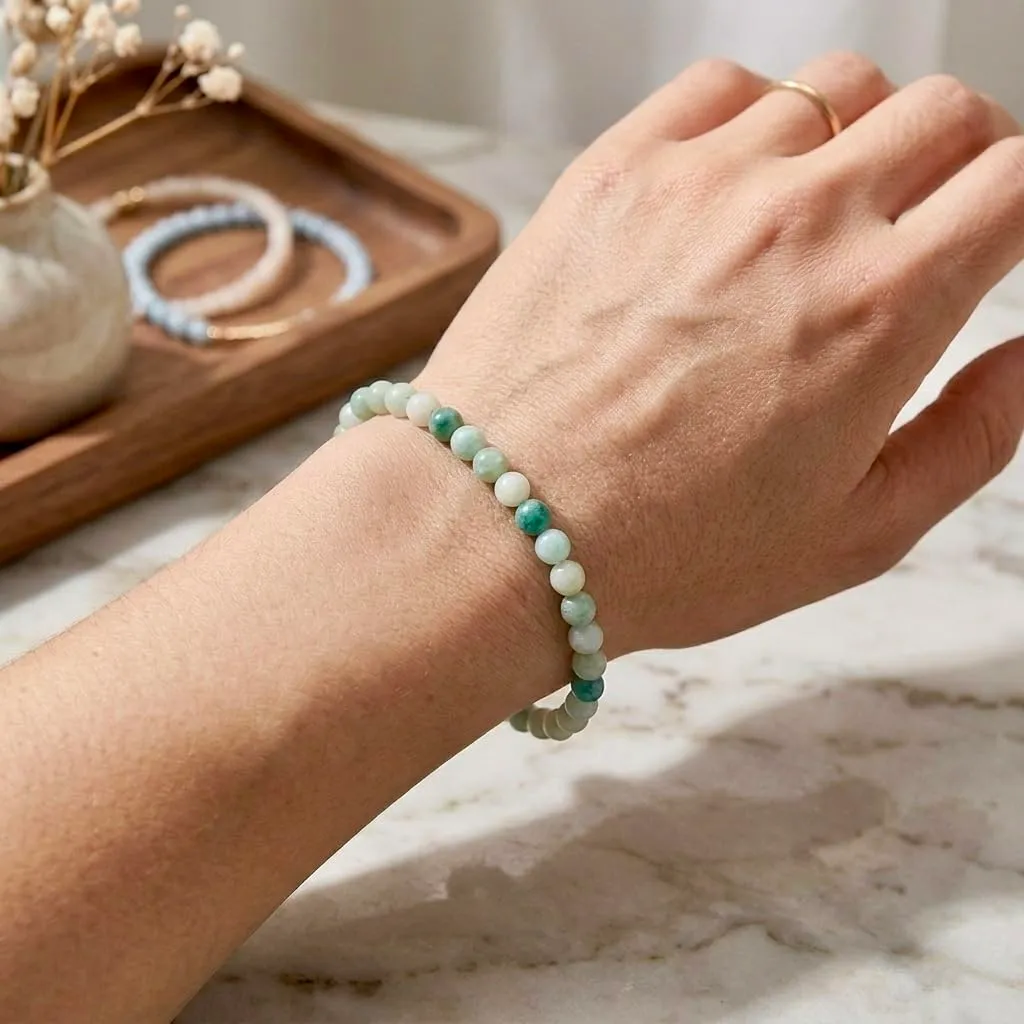 Alchimia Bracciale Elastico in Amazzonite Naturale 6 mm Unisex - immagine 2