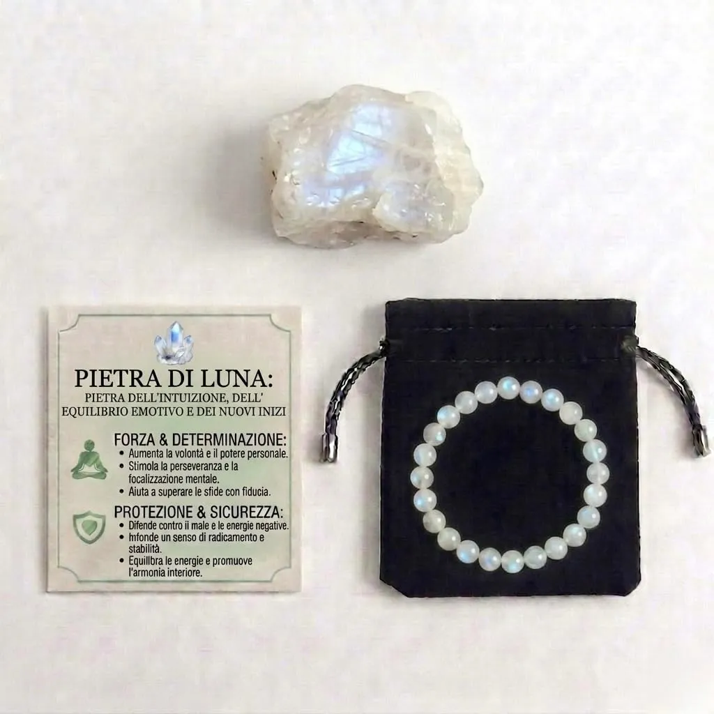 Alchimia Bracciale Elastico in Pietra di Luna Naturale 6 mm Unisex - immagine 2