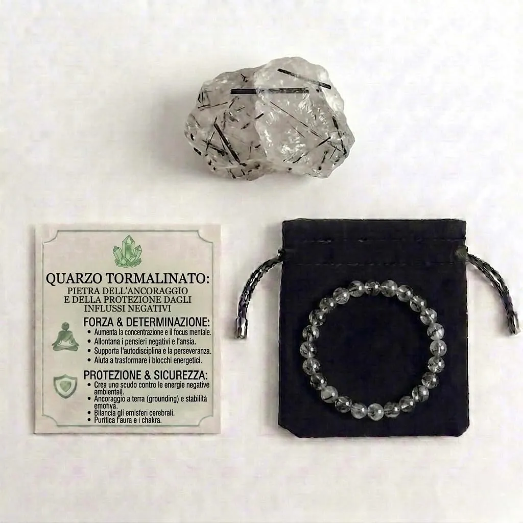 Generico Alchimia Bracciale Unisex Elastico in Quarzo Tormalinato 6 mm - immagine 2