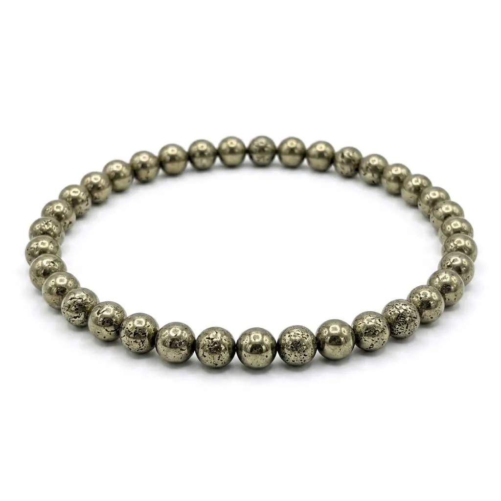 Alchimia Bracciale Elastico in Pirite, Pietre Naturali 6mm - immagine 2