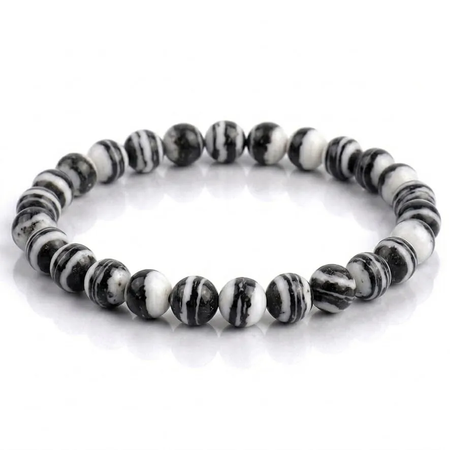 Alchimia Bracciale Elastico in Diaspro Zebra 6 mm Unisex - immagine 3