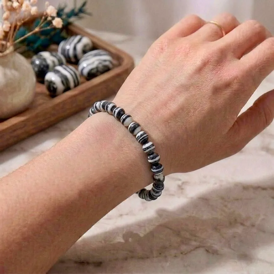 Alchimia Bracciale Elastico in Diaspro Zebra 6 mm Unisex - immagine 4