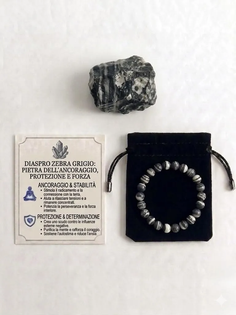 Alchimia Bracciale Elastico in Diaspro Zebra 6 mm Unisex - immagine 5