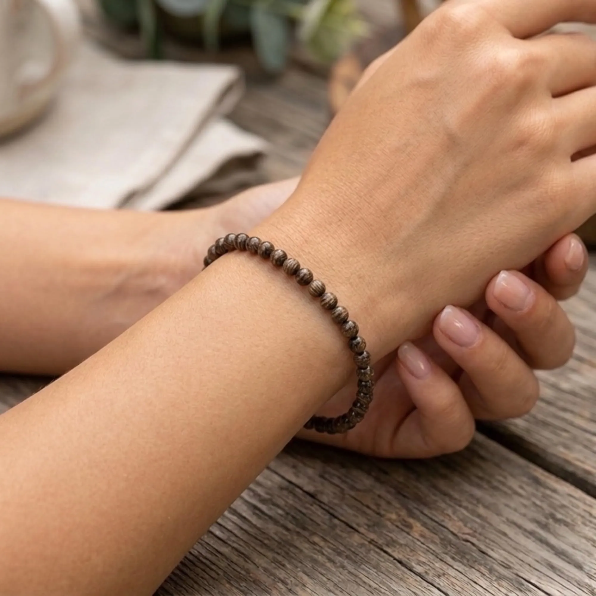 Alchimia Bracciale Elastico in Bronzite, Pietre Naturali 6mm - immagine 3