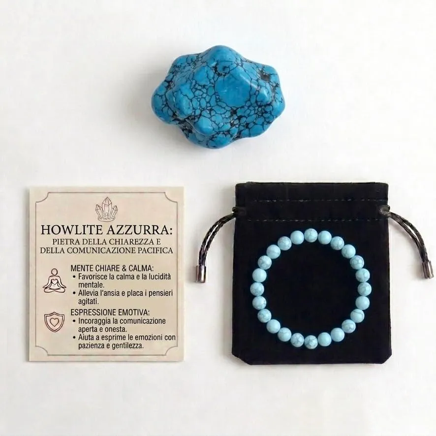 Alchimia Bracciale Elastico in Howlite Azzurra, Pietre Naturali 6mm - immagine 2