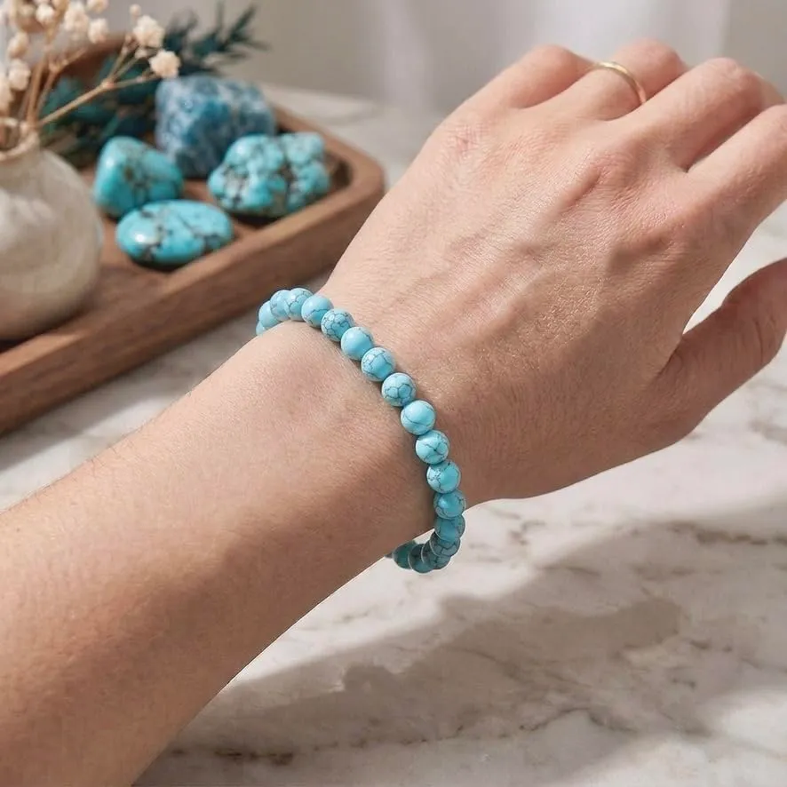 Alchimia Bracciale Elastico in Howlite Azzurra, Pietre Naturali 6mm - immagine 4
