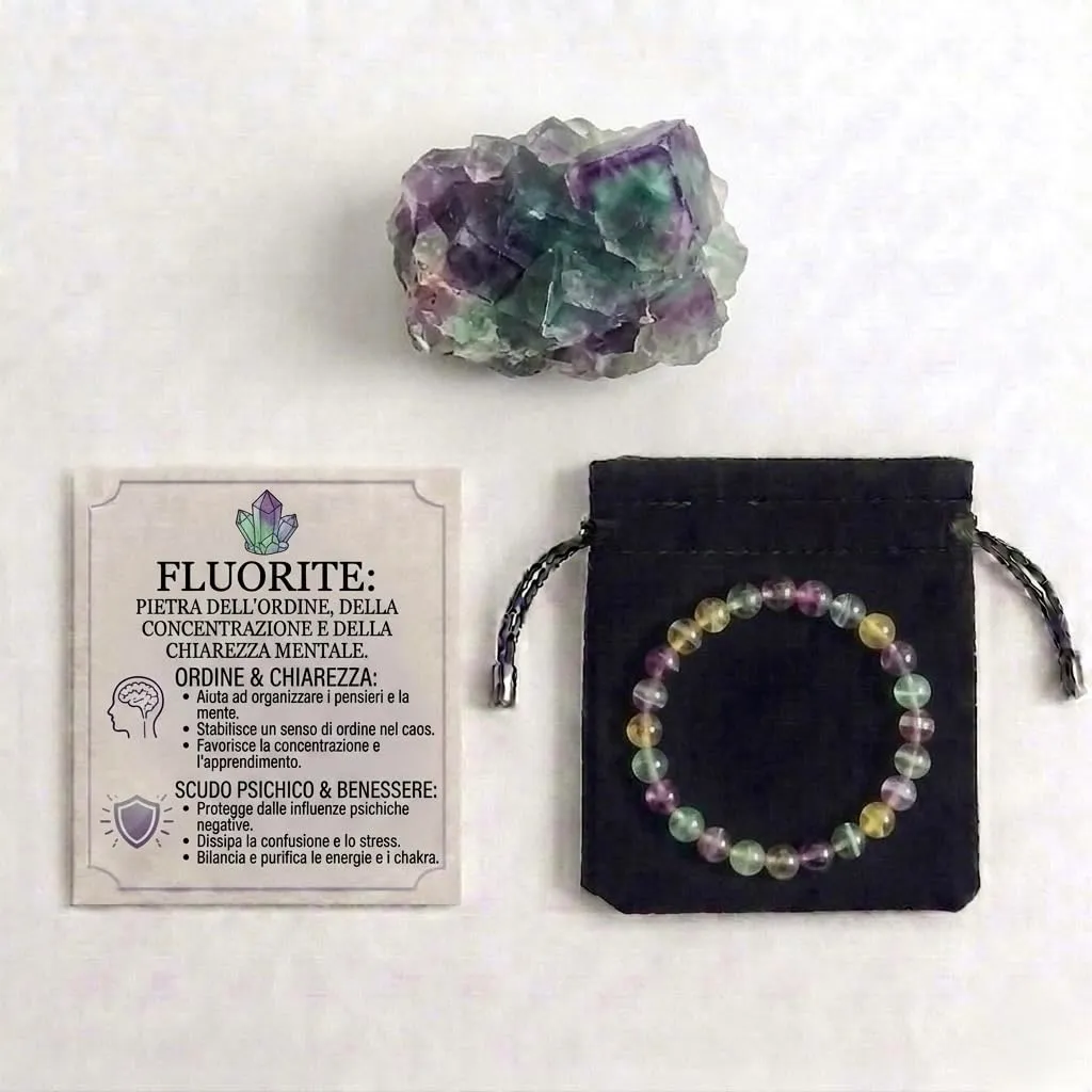 Alchimia Bracciale elastico in pietre naturali 6 mm fluorite unisex - immagine 3