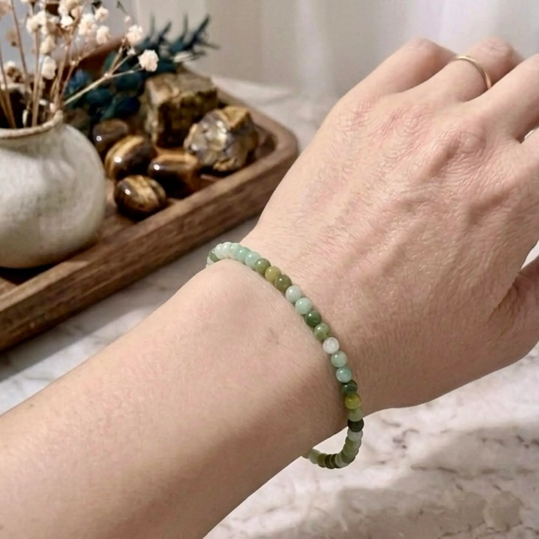 Alchimia Bracciale elastico in pietre naturali 6 mm crisoprasio unisex - immagine 4