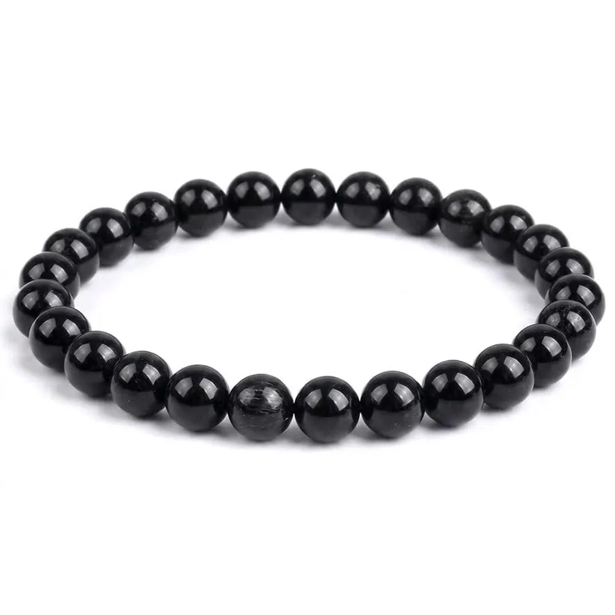 Alchimia Bracciale Elastico in Tormalina Nera, Pietre Naturali 6mm - immagine 4