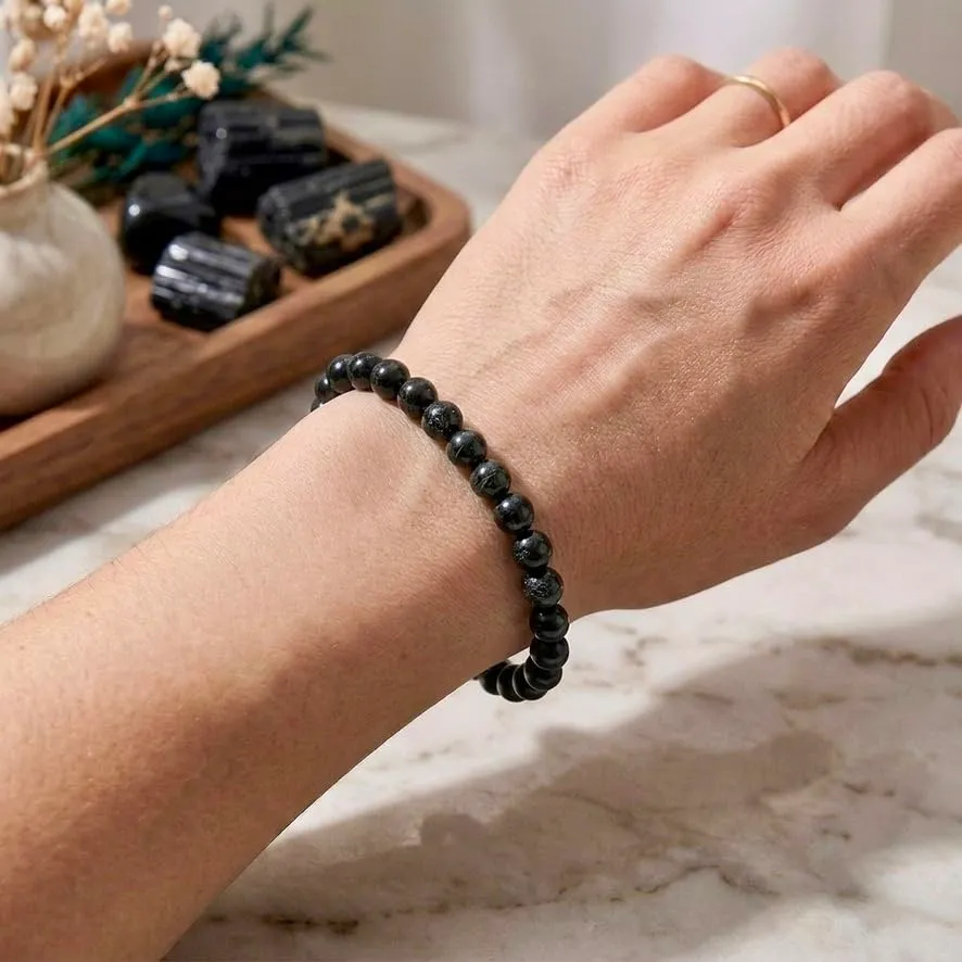 Alchimia Bracciale Elastico in Tormalina Nera, Pietre Naturali 6mm - immagine 5