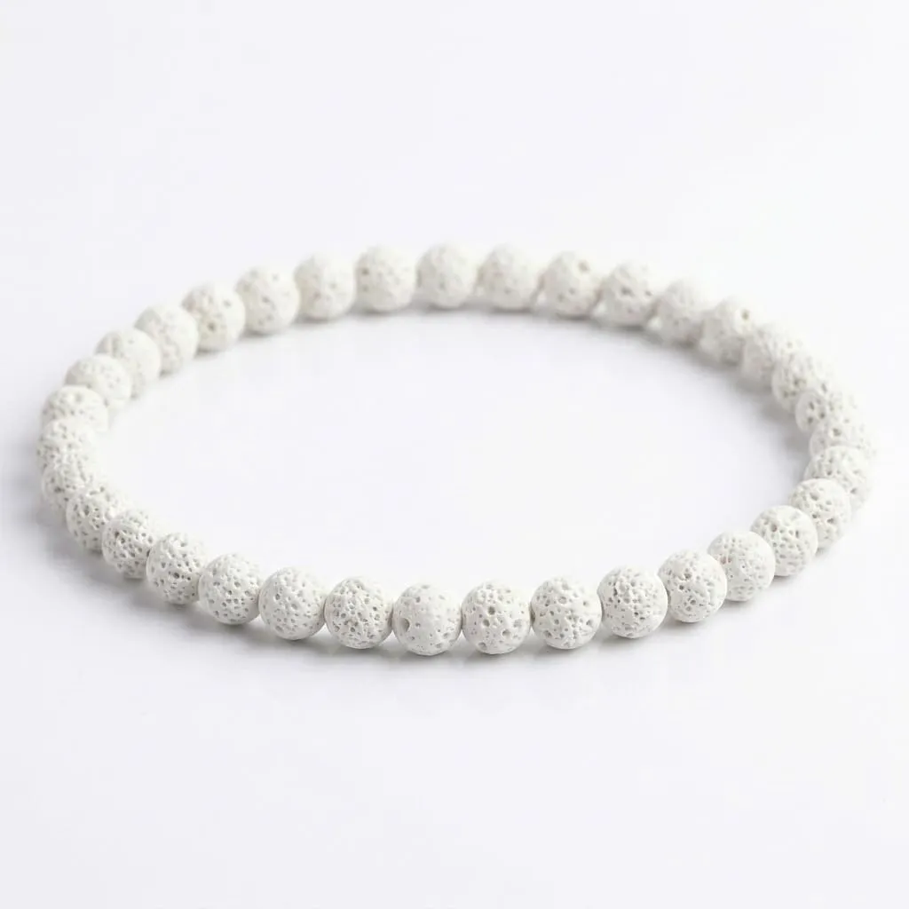Alchimia Bracciale Unisex Elastico in Pietre Naturali 6 mm - Lava Bianca - immagine 2