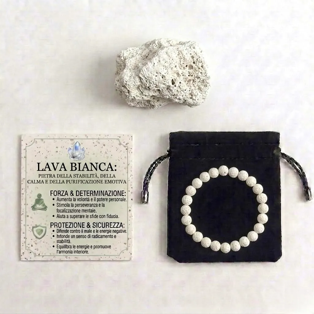 Alchimia Bracciale Unisex Elastico in Pietre Naturali 6 mm - Lava Bianca - immagine 3