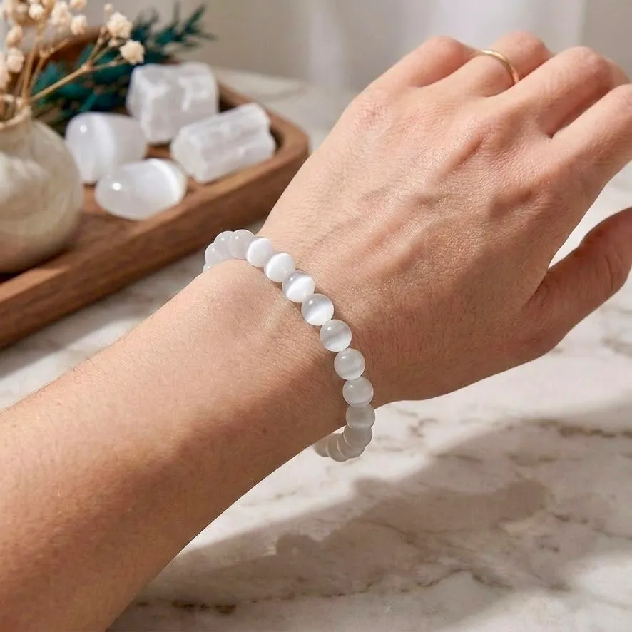 Alchimia Bracciale Unisex Elastico in Selenite 6 mm - immagine 2