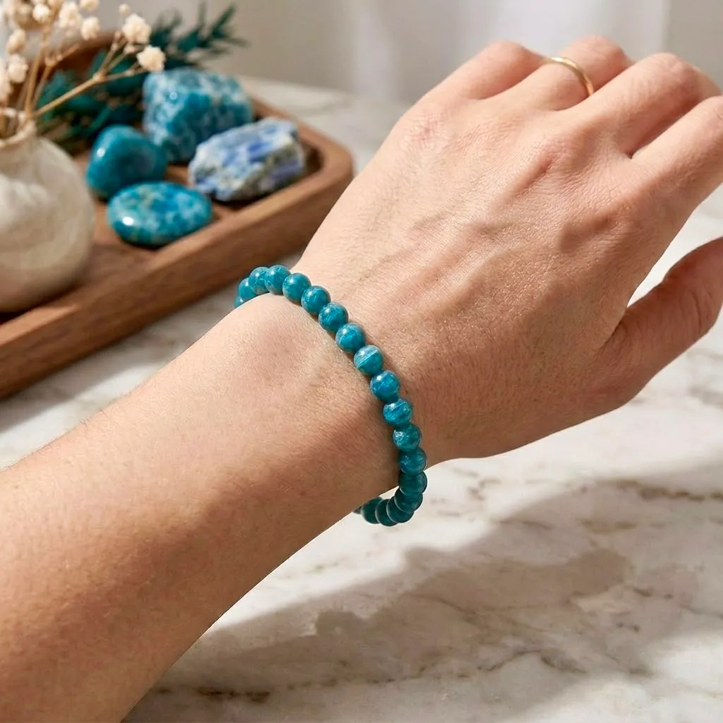 Alchimia Bracciale Elastico in Apatite Naturale 6 mm per Donna e Uomo - immagine 4