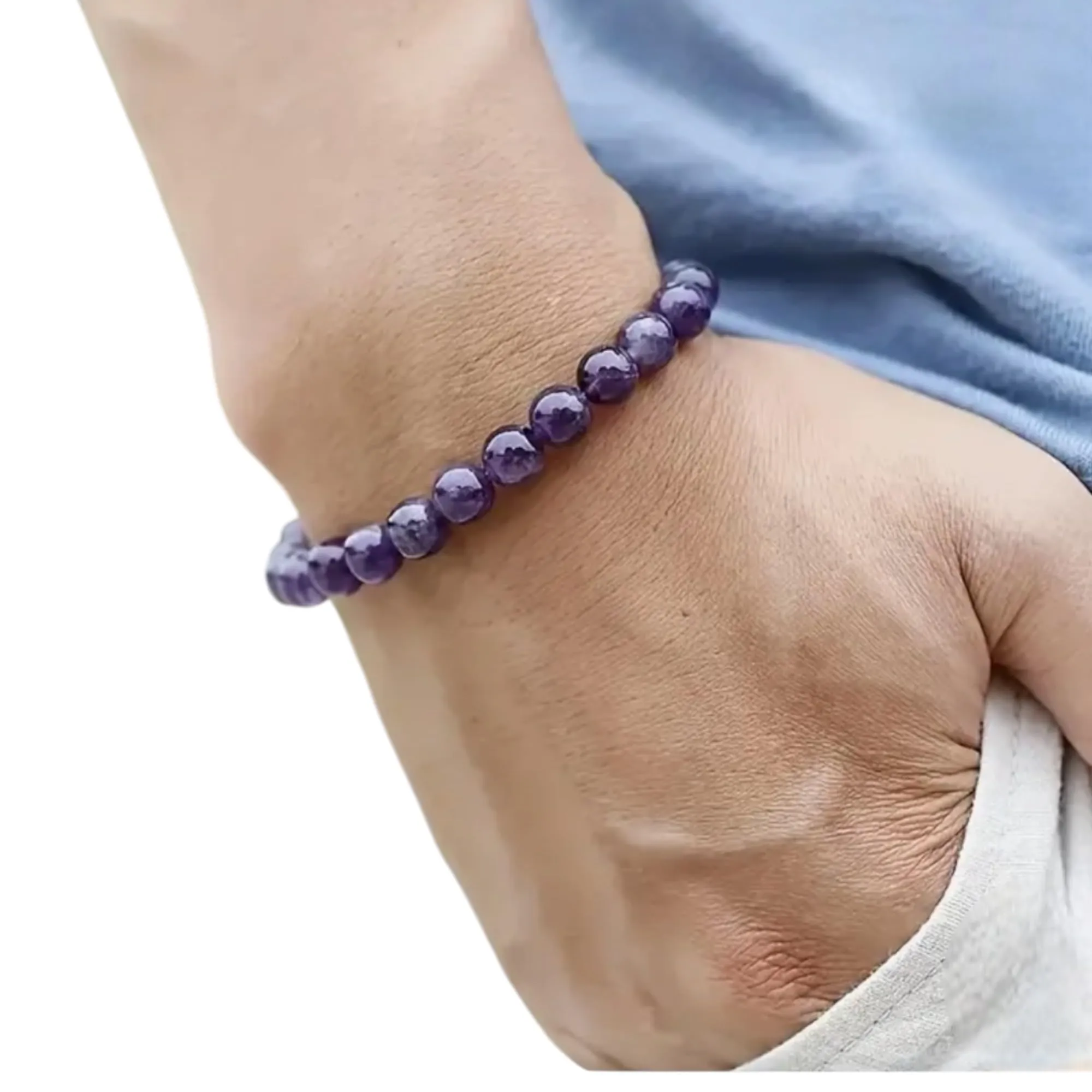 Alchimia Bracciale Unisex Elastico in Quarzo Ametista 6 mm - immagine 3