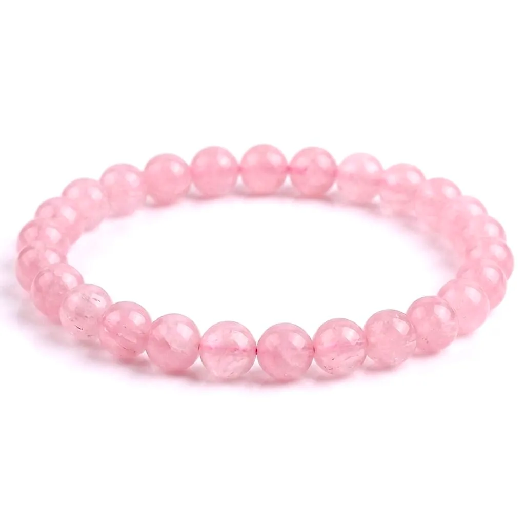 Alchimia Bracciale Elastico in Quarzo Rosa, Pietre Naturali 6 mm - immagine 1