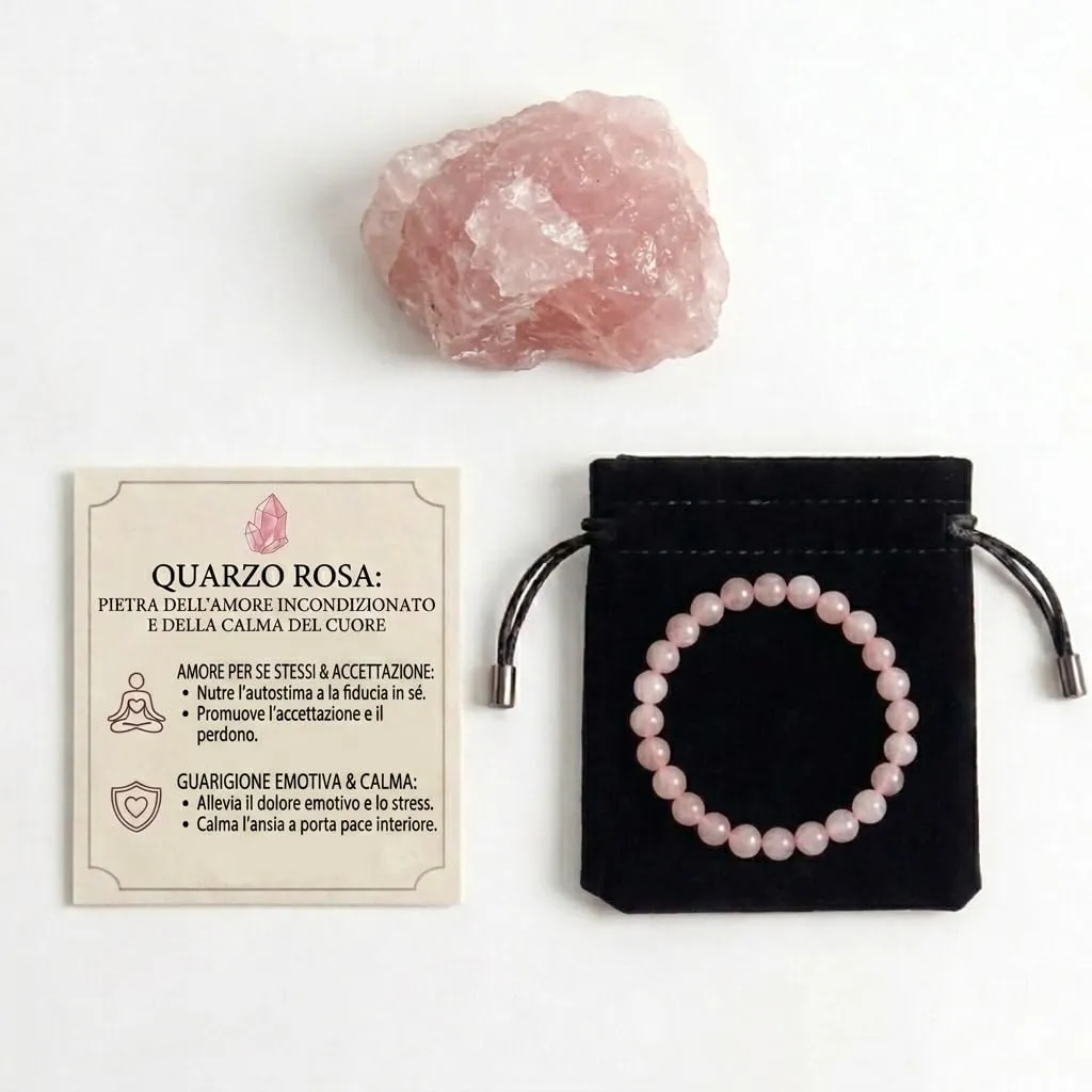Alchimia Bracciale Elastico in Quarzo Rosa, Pietre Naturali 6 mm - immagine 2