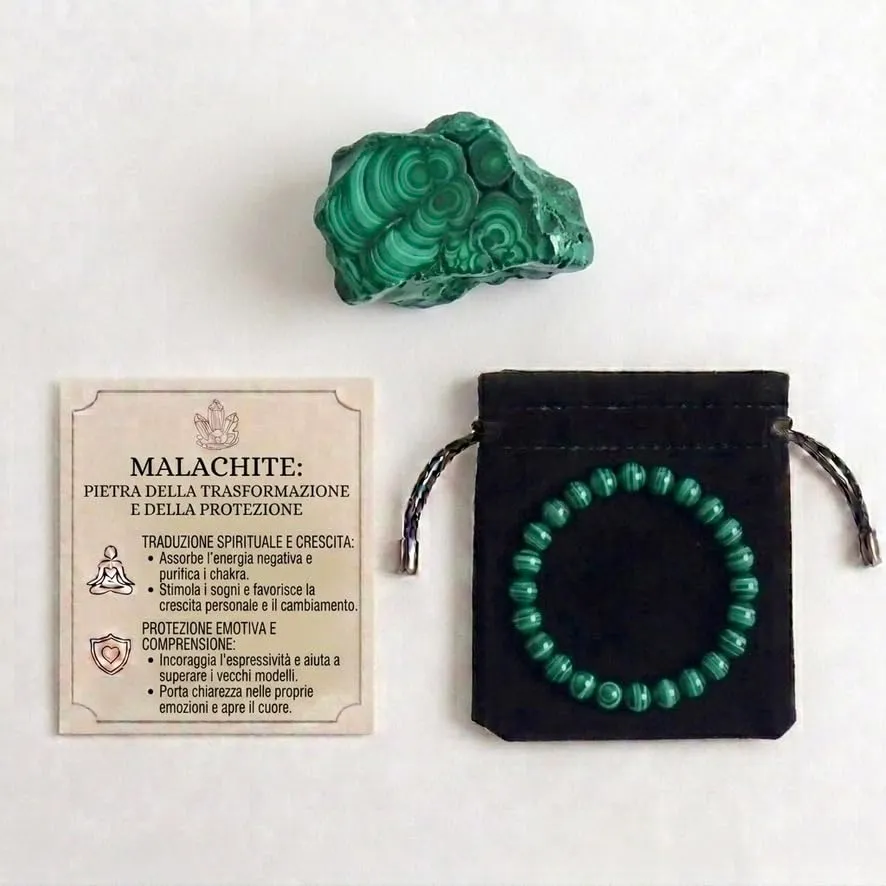 Alchimia Bracciale Elastico in Malachite Naturale 6 mm per Donna e Uomo - immagine 2