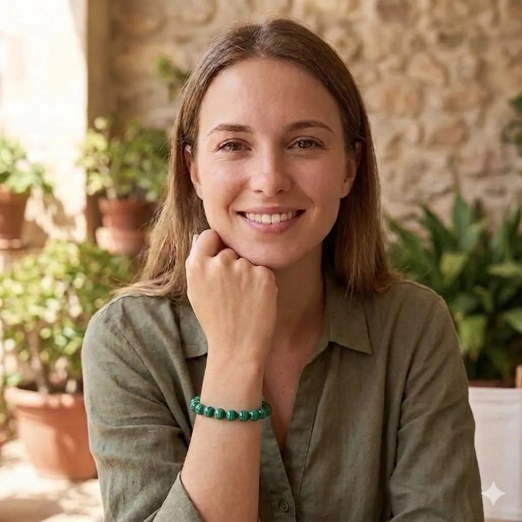 Alchimia Bracciale Elastico in Malachite Naturale 6 mm per Donna e Uomo - immagine 3