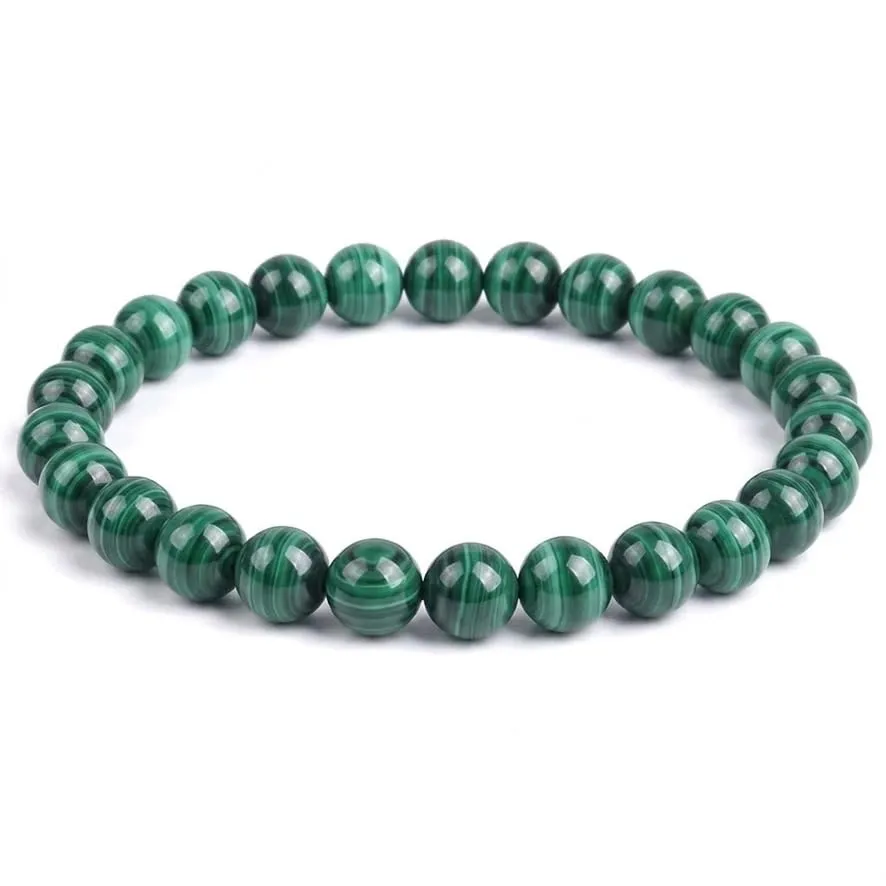 Alchimia Bracciale Elastico in Malachite Naturale 6 mm per Donna e Uomo - immagine 4