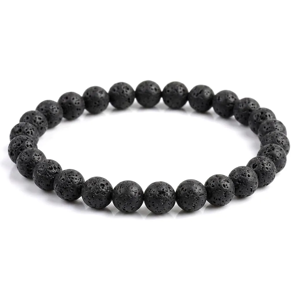 Alchimia Bracciale Unisex Elastico in Pietra Naturale 6 mm - Lava Nera - immagine 1