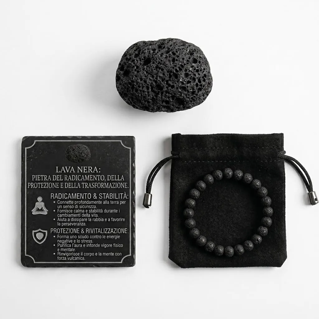 Alchimia Bracciale Unisex Elastico in Pietra Naturale 6 mm - Lava Nera - immagine 4