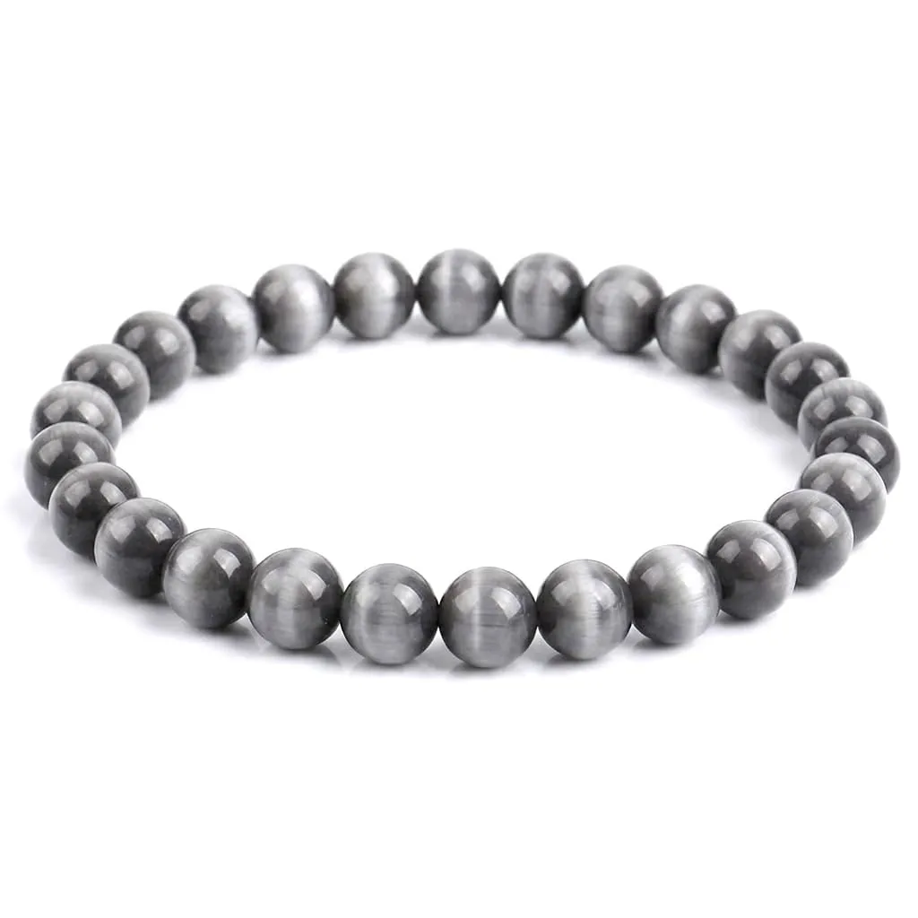 Generico Alchimia Bracciale Elastico in Pietre Naturali Occhio di Gatto 6 mm Unisex - immagine 3