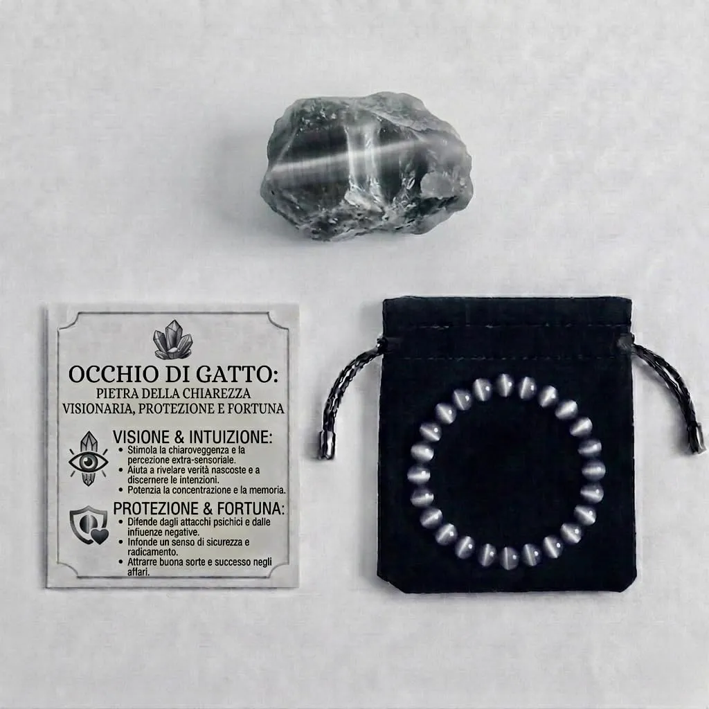 Generico Alchimia Bracciale Elastico in Pietre Naturali Occhio di Gatto 6 mm Unisex - immagine 4