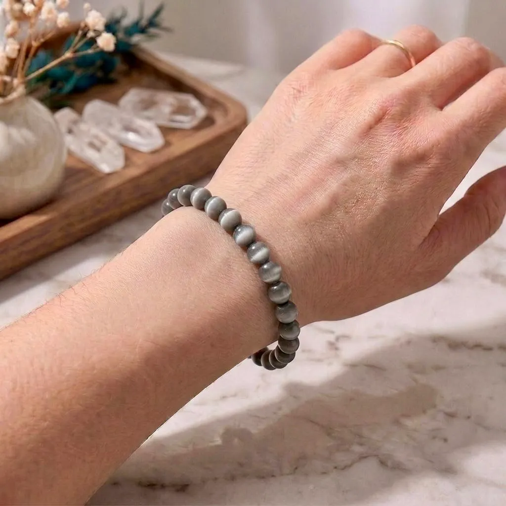 Generico Alchimia Bracciale Elastico in Pietre Naturali Occhio di Gatto 6 mm Unisex - immagine 5