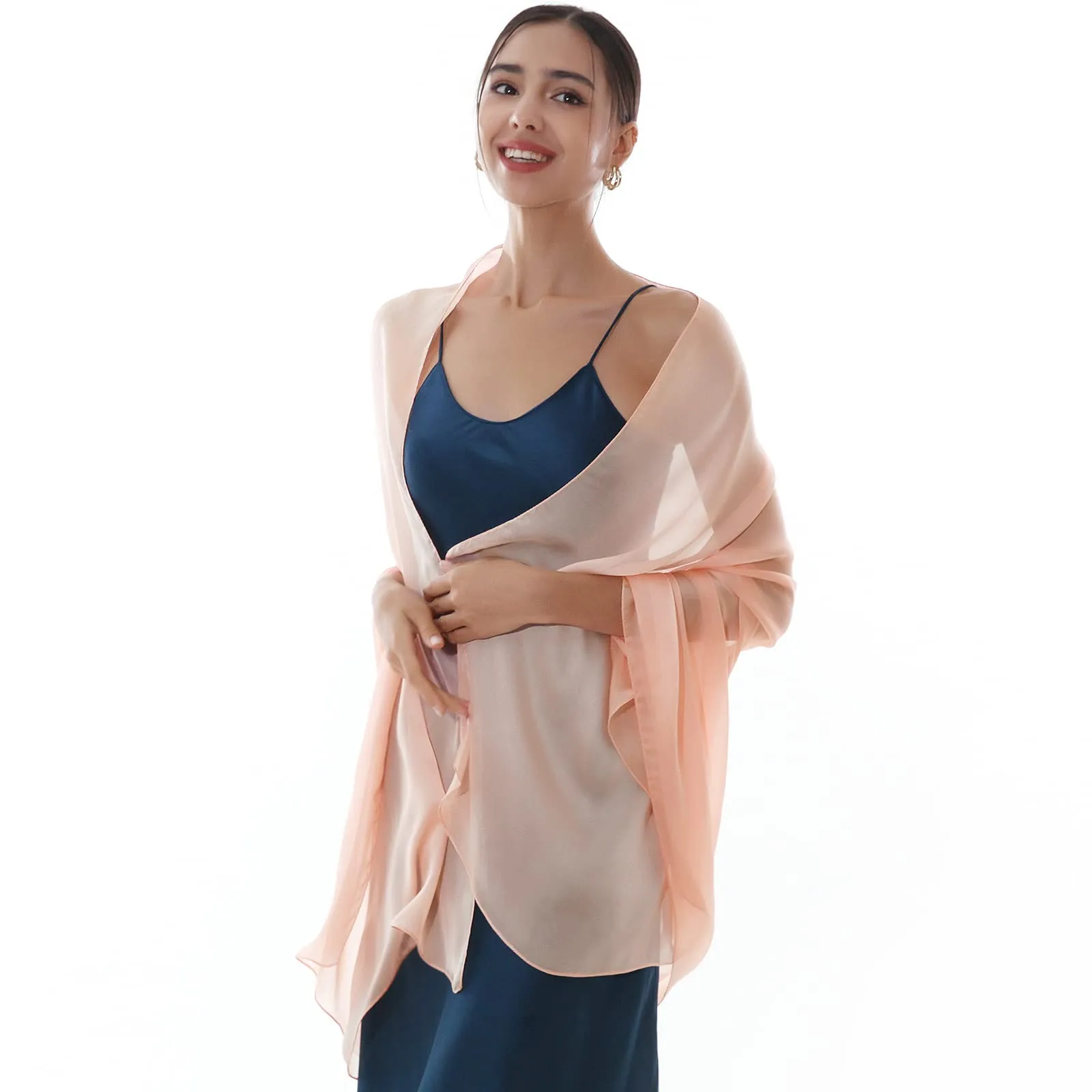 RIIQIICHY Sciarpa in Seta per Donna, Stola Pashmina Leggera Rosa per Cerimonia e Abito da Sera - immagine 4