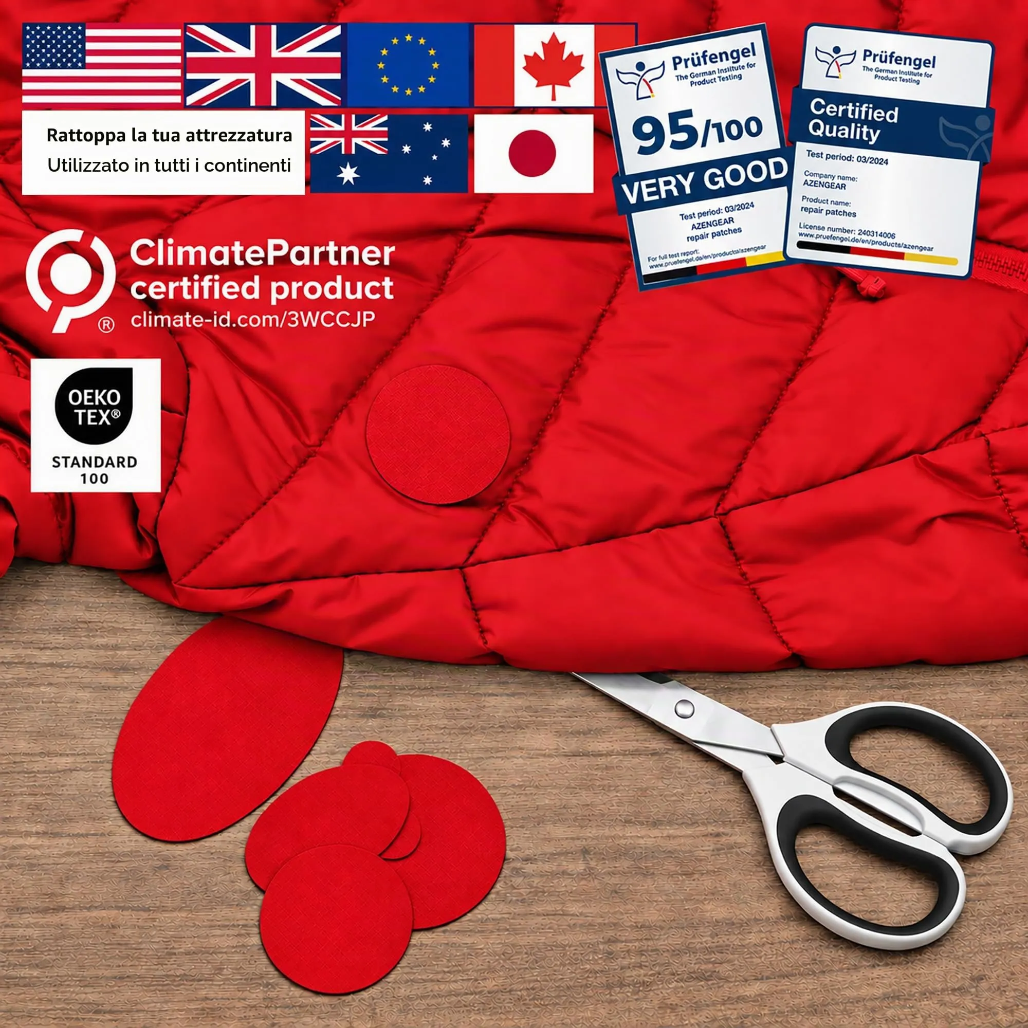 aZengear Toppe di Riparazione per Piumini, Autoadesive, Nylon Impermeabile, 11 Pezzi, Rossa - immagine 4