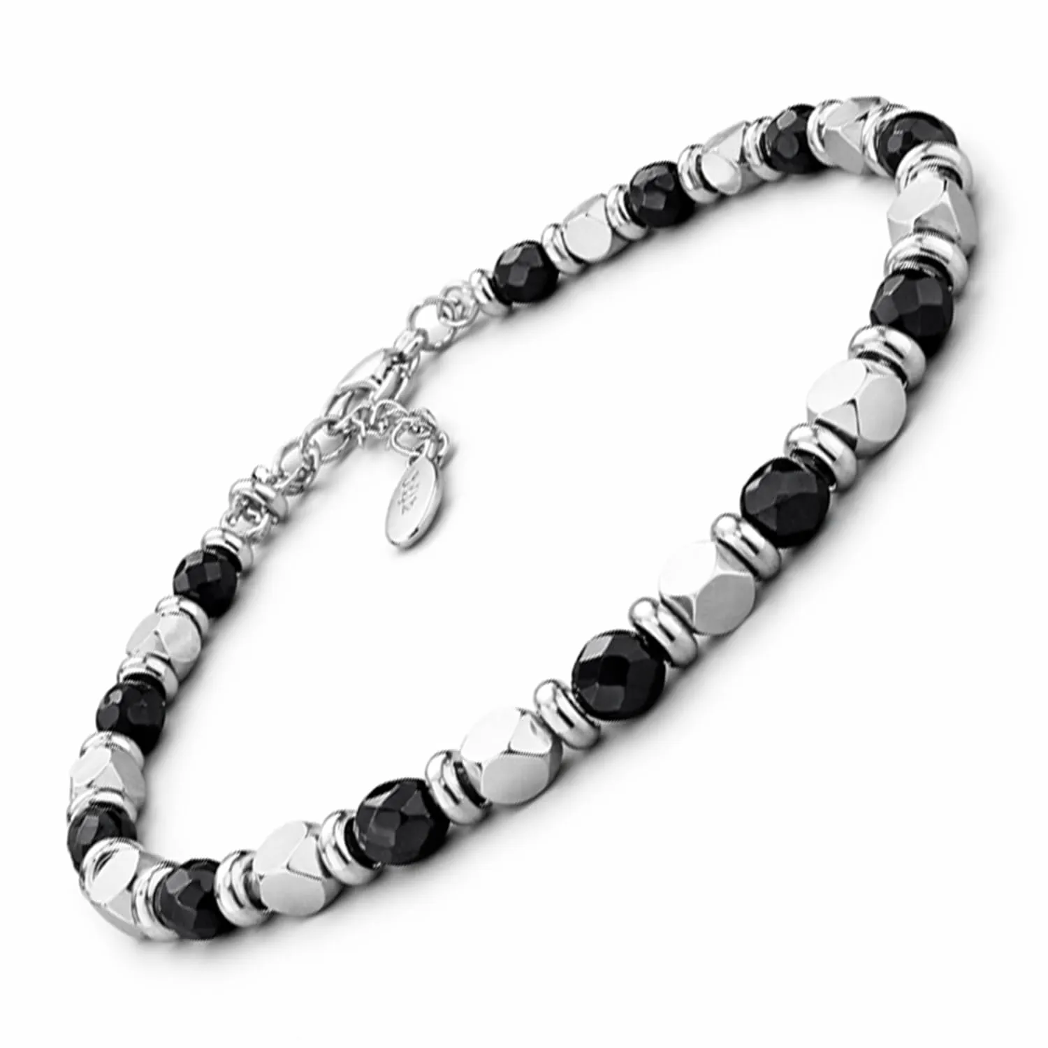 Saga Gioielli Bracciale Uomo Donna in Onice Nero e Acciaio (Nero) - immagine 1