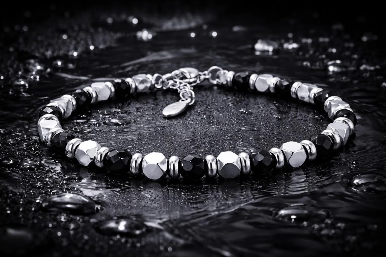 Saga Gioielli Bracciale Uomo Donna in Onice Nero e Acciaio (Nero) - immagine 2