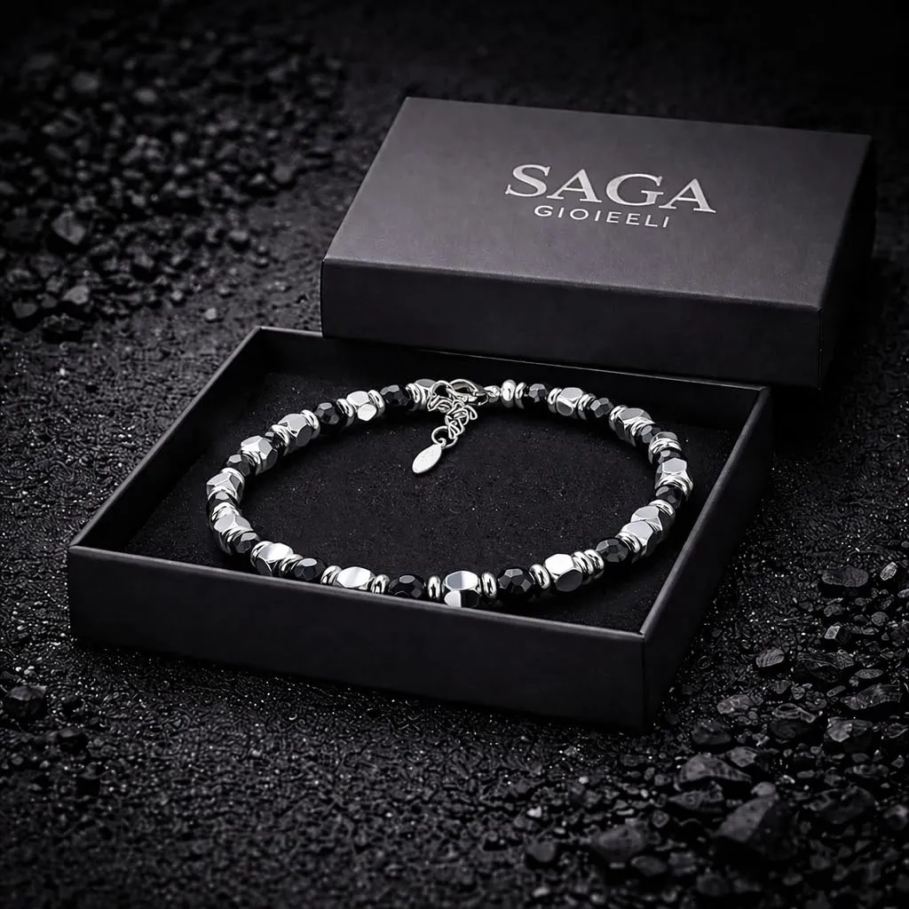 Saga Gioielli Bracciale Uomo Donna in Onice Nero e Acciaio (Nero) - immagine 5