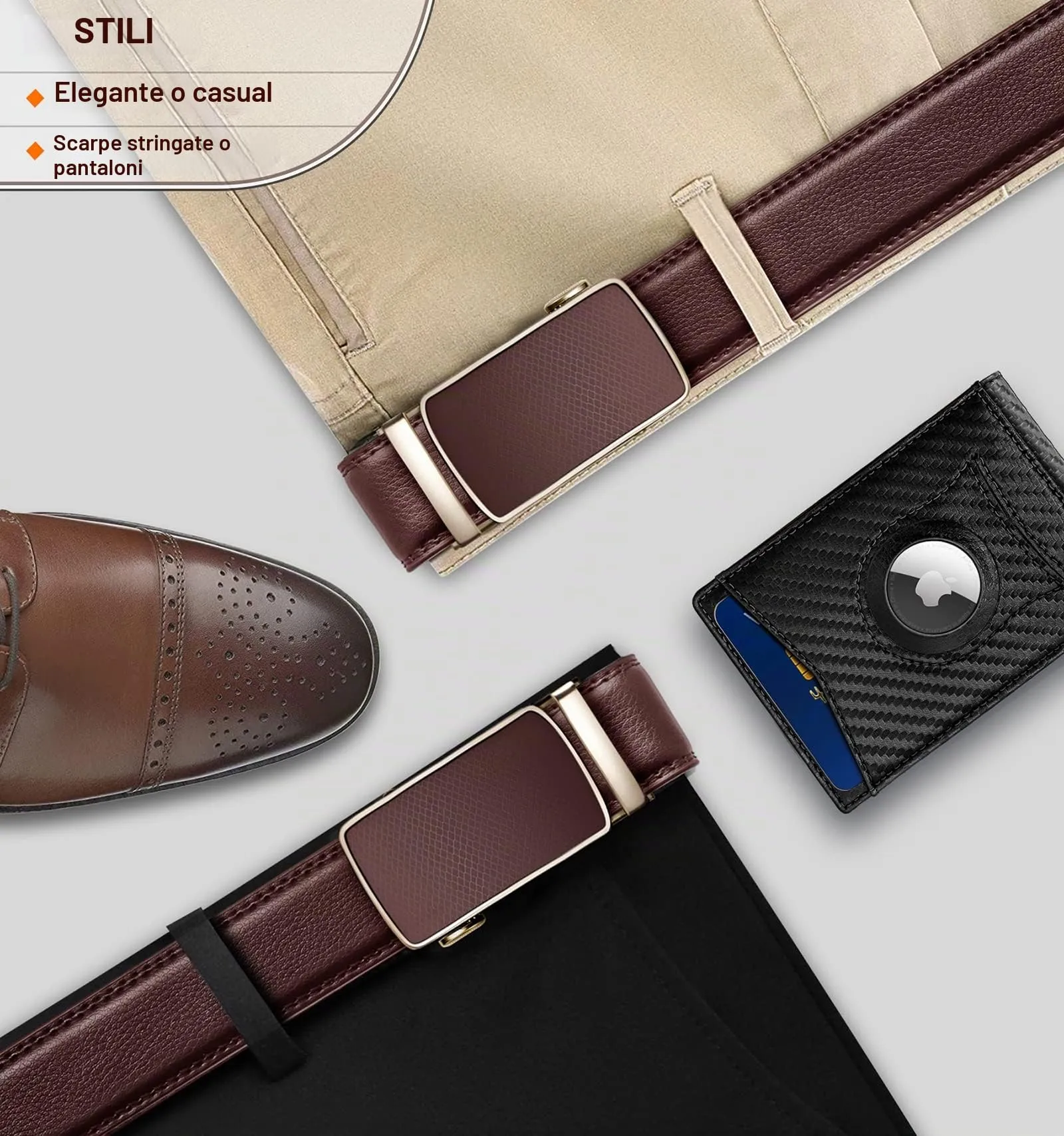 BULLIANT Cintura Uomo in Pelle con Fibbia Automatica a Cricchetto 35mm, Marrone Chiaro, 140cm - immagine 9