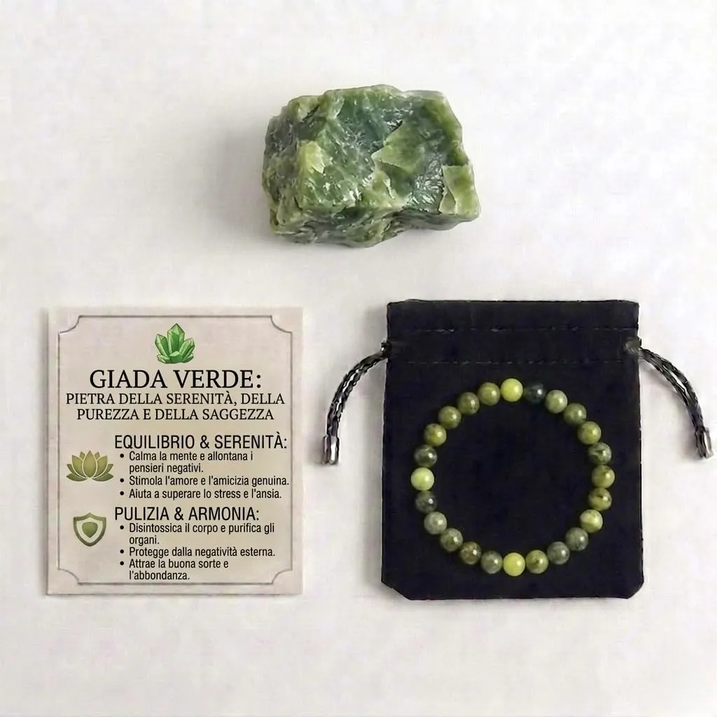 Alchimia Bracciale elastico in Giada verde 6 mm Unisex - immagine 4