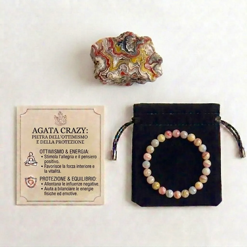Alchimia Bracciale Elastico in Agata Crazy, Pietre Naturali 6mm - immagine 2
