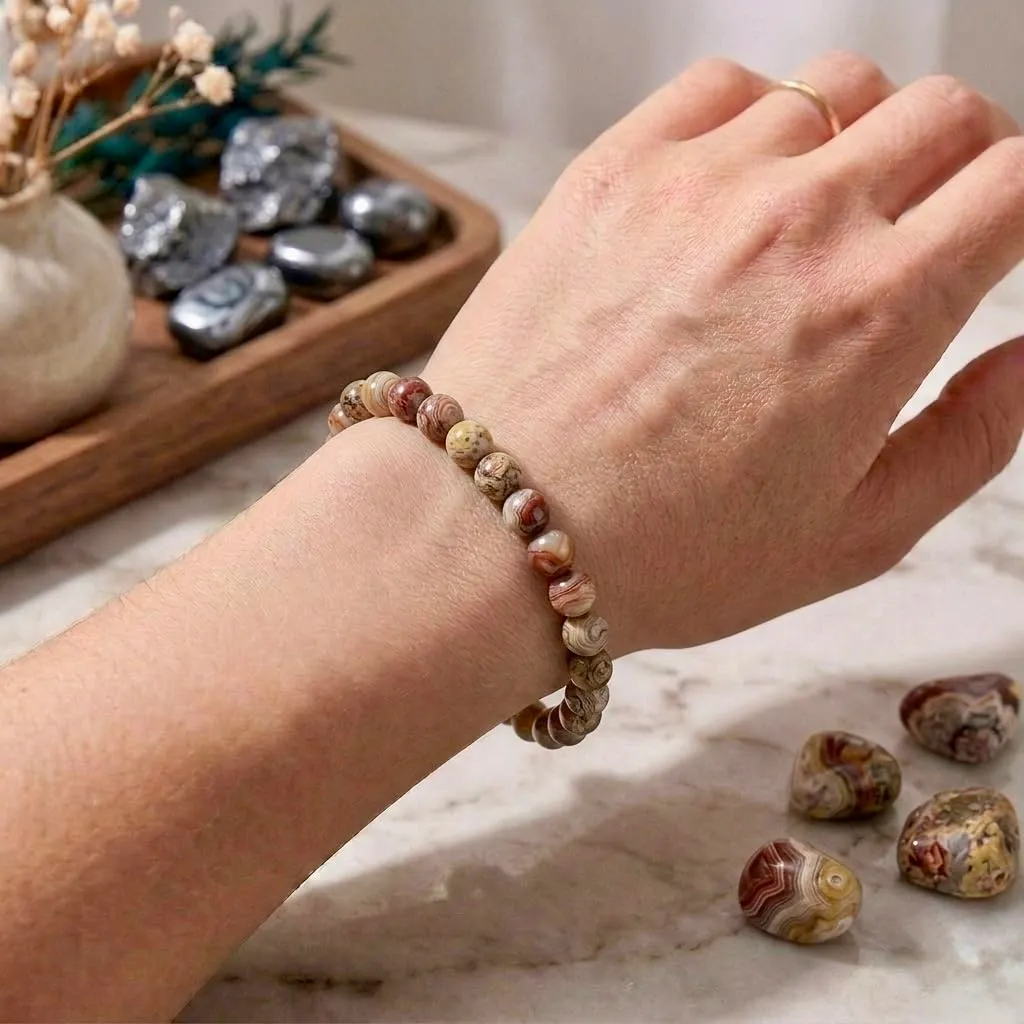 Alchimia Bracciale Elastico in Agata Crazy, Pietre Naturali 6mm - immagine 4