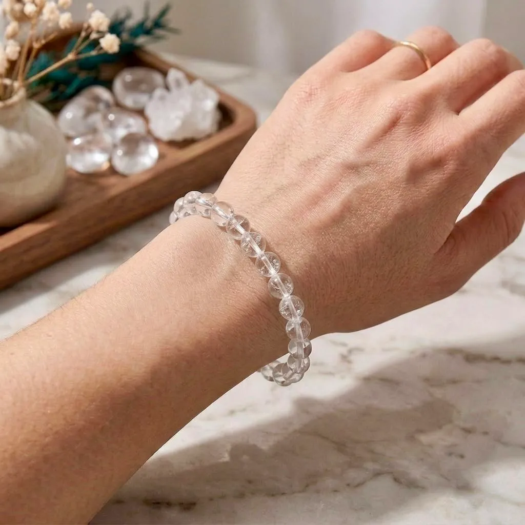 Alchimia Bracciale Elastico in Quarzo Ialino 6 mm Unisex - immagine 3