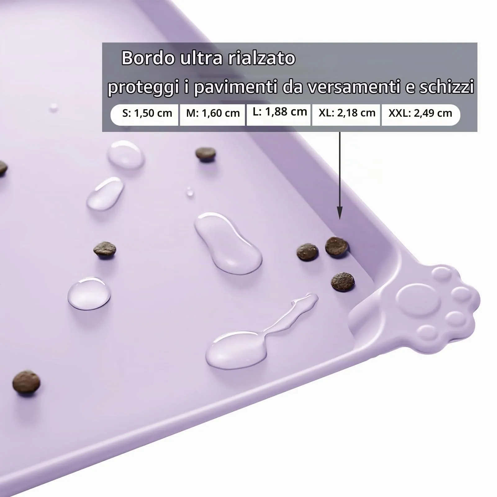 Reopet Tappetino in Silicone per Cibo e Acqua per Animali Domestici, Impermeabile con Bordi Rialzati, 47 x 30 cm, Rosa Viola - immagine 3