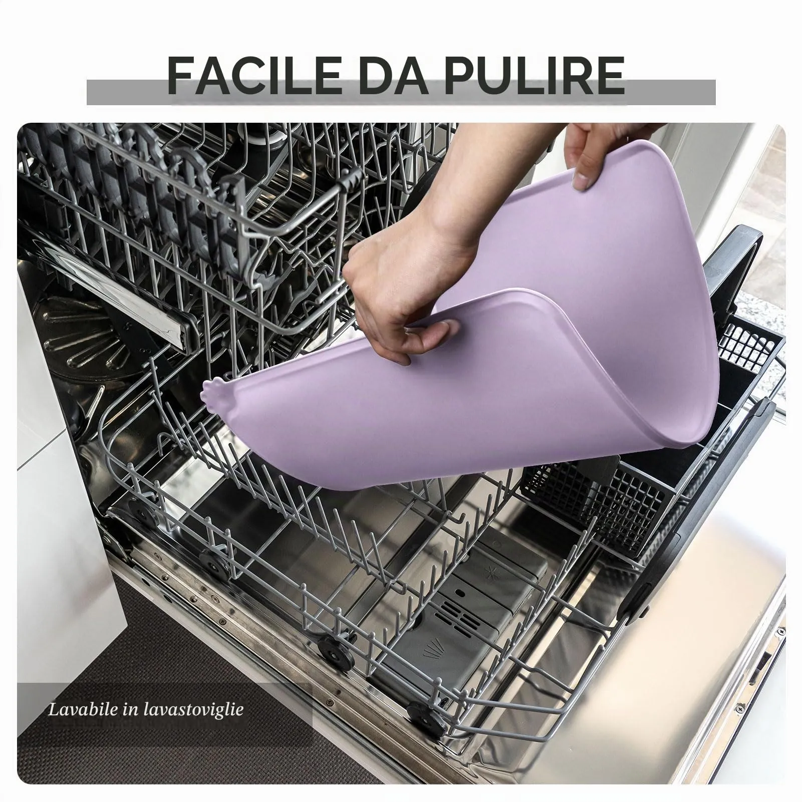Reopet Tappetino in Silicone per Cibo e Acqua per Animali Domestici, Impermeabile con Bordi Rialzati, 47 x 30 cm, Rosa Viola - immagine 7