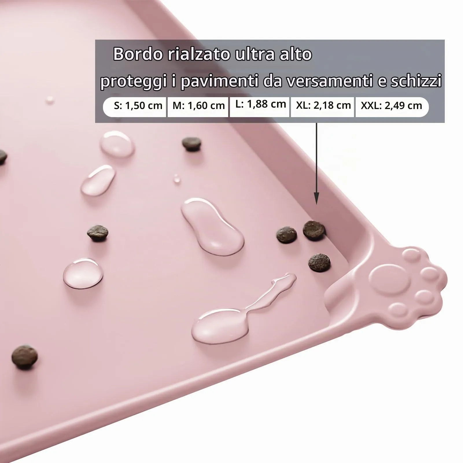 Reopet Tappetino in Silicone per Cibo e Acqua per Animali Domestici, Impermeabile con Bordi Rialzati, 47 x 30 cm, Rrouge - immagine 3