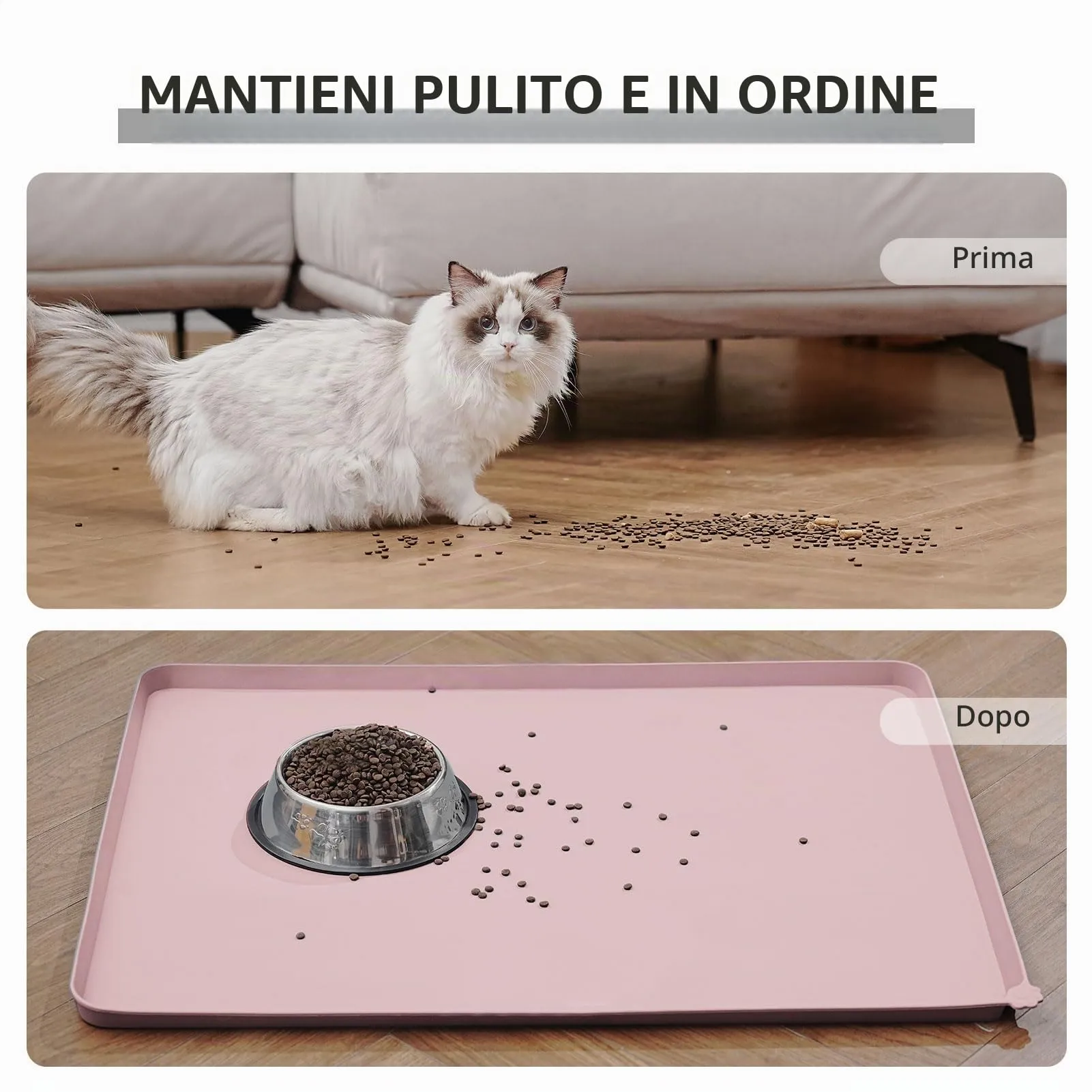 Reopet Tappetino in Silicone per Cibo e Acqua per Animali Domestici, Impermeabile con Bordi Rialzati, 47 x 30 cm, Rrouge - immagine 6