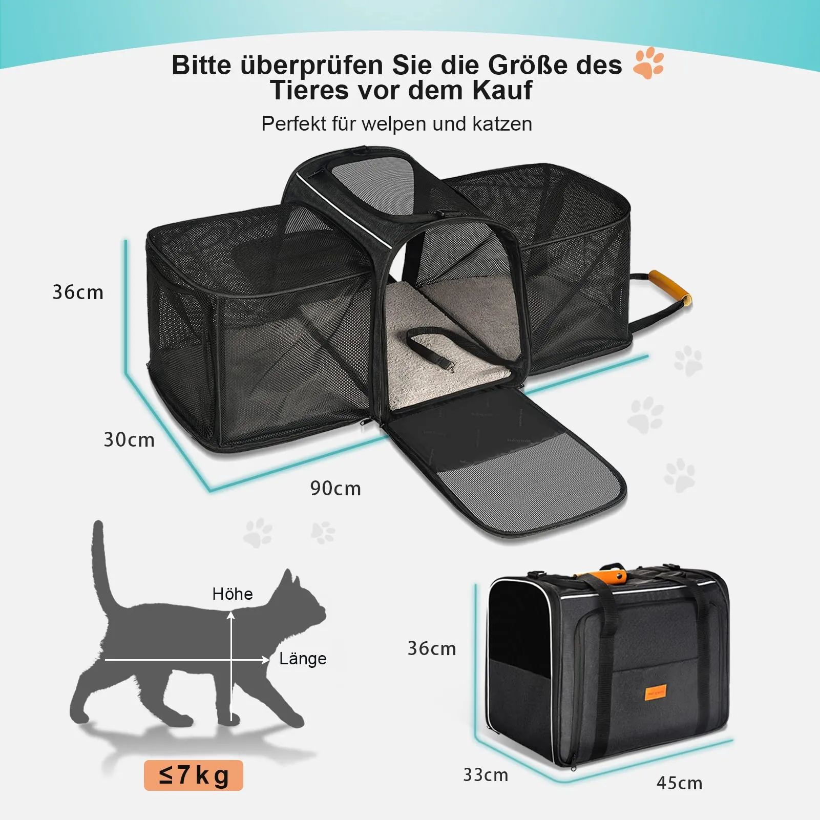 Morpilot Trasportino Espandibile per Gatti e Cani fino a 7 kg, 45x33x36cm, Grigio - immagine 2