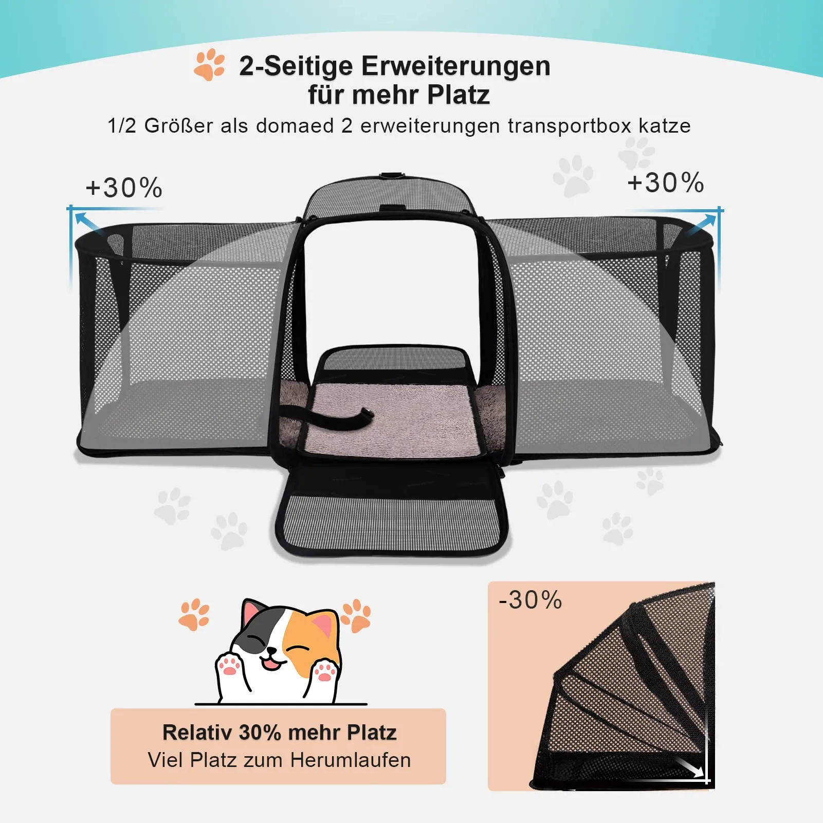 Morpilot Trasportino Espandibile per Gatti e Cani fino a 7 kg, 45x33x36cm, Grigio - immagine 3